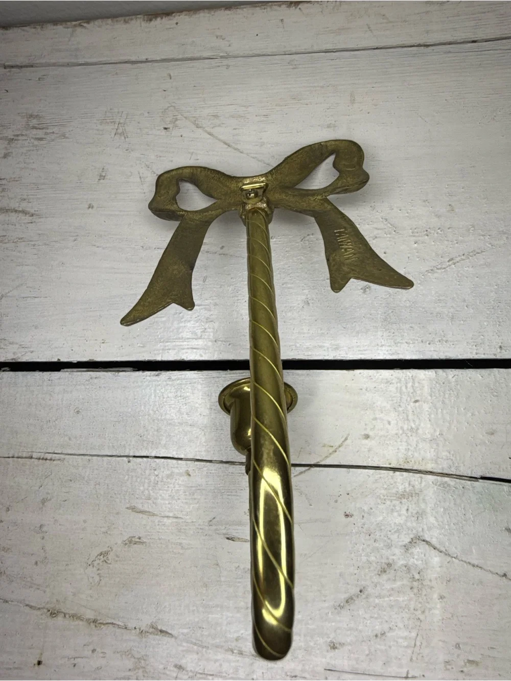 Vintage MCM Brass Bow Wall Sconce Candle Holder 8” Tall, Hollywood Regency Decor
